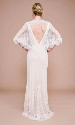 Tadashi Shoji - Atwood Lace Gown With Capelet BKV19771LBR - 1 Pc Ivory/Petal In Size 16 Available Formal Gowns