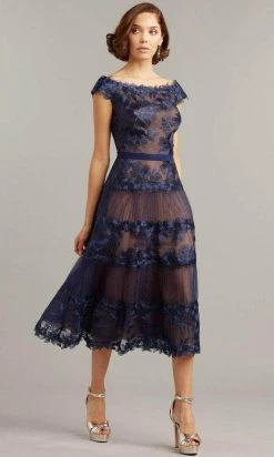 Tadashi Shoji - BLA19999MD Floral Appliqued Embroidered Dress - 1 Pc Antique Pink In Size 12 Available Plus Size Dresses