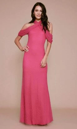 Formal Gowns Tadashi Shoji - BLS19876L Fiorella Halter Embroidered Tulle Gown - 1 Pc Blossom In Size 14 Available