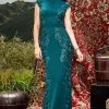 Formal Gowns Tadashi Shoji - Cap Sleeve Embroidery-Accented Long Dress BRX20625L - 1 Pc Malachite In Size 6 Available