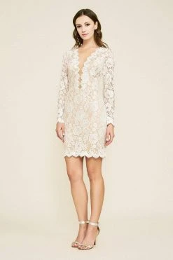 Tadashi Shoji - Clayton Lace Long-Sleeves Cocktail Dress - 1 Pc Ivory/Nude In Size 2 Available Cocktail Dresses