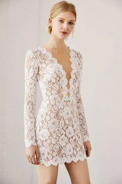 Tadashi Shoji - Clayton Lace Long-Sleeves Cocktail Dress - 1 Pc Ivory/Nude In Size 2 Available Cocktail Dresses