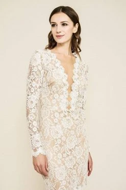 Tadashi Shoji - Clayton Lace Long-Sleeves Cocktail Dress - 1 Pc Ivory/Nude In Size 2 Available Cocktail Dresses