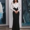 Tadashi Shoji - Embroidered Long Sleeve Sheath Evening Gown - 1 Pc Black/Nude In Size 4 And 1 Pc Ivory/Black In Size 8 Available 1 Tadashi Shoji - Embroidered Long Sleeve Sheath Evening Gown - 1 Pc Black/Nude In Size 4 And 1 Pc Ivory/Black In Size 8 Available