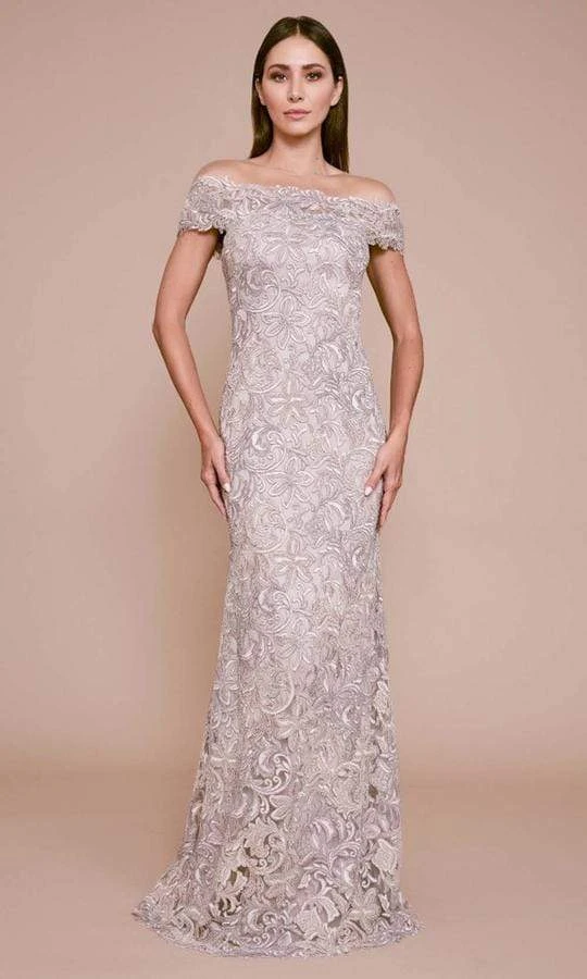 Tadashi Shoji - Embroidered Off Shoulder Markle Gown - 1 Pc Latte In Size 8 Available 5 Tadashi Shoji - Embroidered Off Shoulder Markle Gown - 1 Pc Latte In Size 8 Available