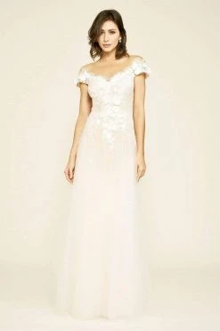 Formal Gowns Tadashi Shoji - Floral Applique Duchess Gown - 1 Pc Ivory/Petal In Size 10 Available