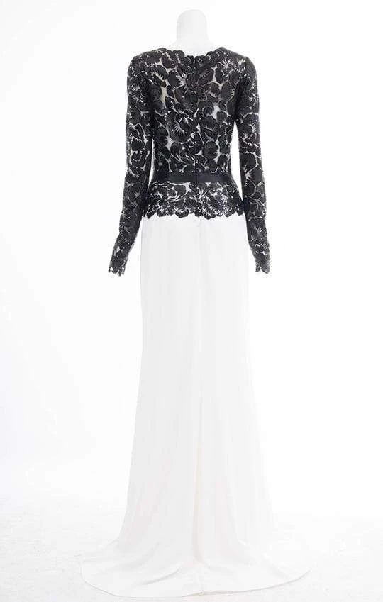Formal Gowns Tadashi Shoji - Long Illusion Floral Lace Sheath Gown - 1 Pc Platinum/Navy In Size 6 Available 4 Formal Gowns Tadashi Shoji - Long Illusion Floral Lace Sheath Gown - 1 Pc Platinum/Navy In Size 6 Available