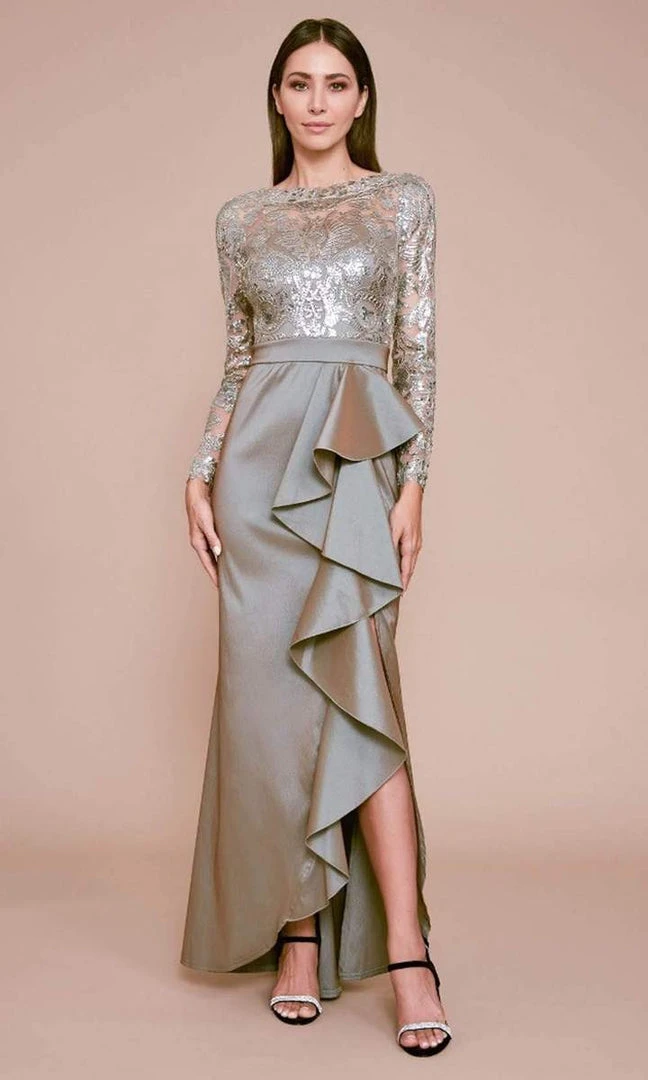 Tadashi Shoji - Long Sleeve Bateau Neck Applique Sheath Dress - 1 Pc Crystal In Size 12 Available 3 Tadashi Shoji - Long Sleeve Bateau Neck Applique Sheath Dress - 1 Pc Crystal In Size 12 Available