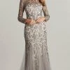 Tadashi Shoji - Long Sleeve Sequin Formal Gown BTN22102L - 1 Pc Steel In Size 6 Available Formal Gowns
