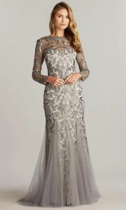 Tadashi Shoji - Long Sleeve Sequin Formal Gown BTN22102L - 1 Pc Steel In Size 6 Available Formal Gowns