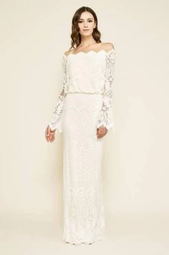 Formal Gowns Tadashi Shoji - Off Shoulder Bell Sleeves Evening Dress - 1 Pc Ivory In Size 2 Available