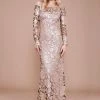 Tadashi Shoji - Ophelia Sequined Lace Off Shoulder Dress - 1 Pc Ginseng/Pale Pink In Size 12 Available 2 Tadashi Shoji - Ophelia Sequined Lace Off Shoulder Dress - 1 Pc Ginseng/Pale Pink In Size 12 Available