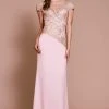 Tadashi Shoji - Short Sleeve Metallic Applique Gown - 1 Pc Petal/Gold In Size 6 Available Formal Gowns