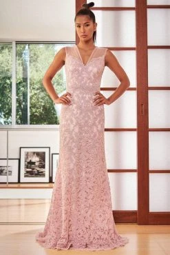 Formal Gowns Tadashi Shoji - Tadashi Shoji - Long Lace Ornate Trumpet Dress BPH19511L - 1 Pc Petal In Size 6 Available