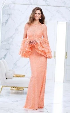 Tarik Ediz - 50062 Ruffled Bell Sleeve Illusion Gown Formal Gowns