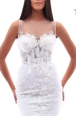 Tarik Ediz - 50214 Illusion Beaded Floral Appliqued Fitted Gown Formal Gowns