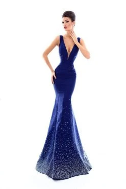 Formal Gowns Tarik Ediz - 50229 Crystal Embellished Deep V-neck Mermaid Dress