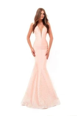 Formal Gowns Tarik Ediz - 50229 Crystal Embellished Deep V-neck Mermaid Dress