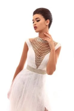 Formal Gowns Tarik Ediz - 50285 Sheer Neckline Pearl Embellished Tulle Gown 6 Formal Gowns Tarik Ediz - 50285 Sheer Neckline Pearl Embellished Tulle Gown