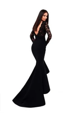 Tarik Ediz - 50303 Lacy Deep V-neck High Low Mermaid Gown Formal Gowns
