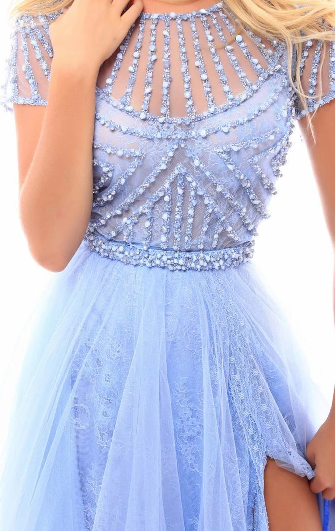 Tarik Ediz - 50317 Beaded Lace Sheer Slit Evening Gown Formal Gowns 7 Tarik Ediz - 50317 Beaded Lace Sheer Slit Evening Gown Formal Gowns