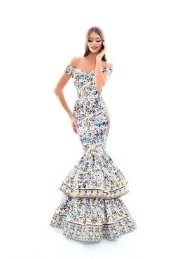 Formal Gowns Tarik Ediz - 50320 Off Shoulder Layered Mermaid Dress