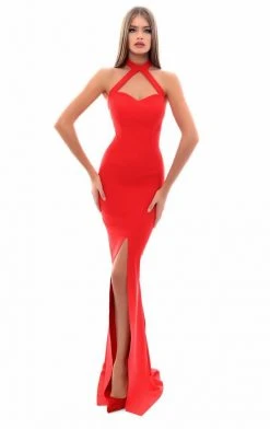 Formal Gowns Tarik Ediz - 50330 Crisscrossed Halter High Slit Mermaid Gown