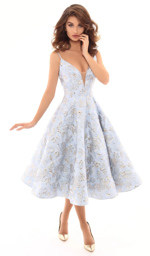 Tarik Ediz - 50400 Sleeveless V-neck Jacquard A-line Dress Plus Size Dresses 3 Tarik Ediz - 50400 Sleeveless V-neck Jacquard A-line Dress Plus Size Dresses