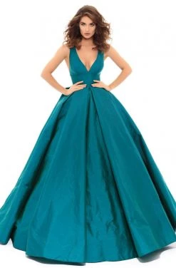 Tarik Ediz - 50402 Sleeveless V Neck Taffeta Prom Dress