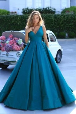 Tarik Ediz - 50402 Sleeveless V Neck Taffeta Prom Dress