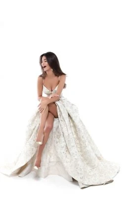 Formal Gowns Tarik Ediz - 50404 V-neck Jacquard Pleated Ballgown 11 Formal Gowns Tarik Ediz - 50404 V-neck Jacquard Pleated Ballgown