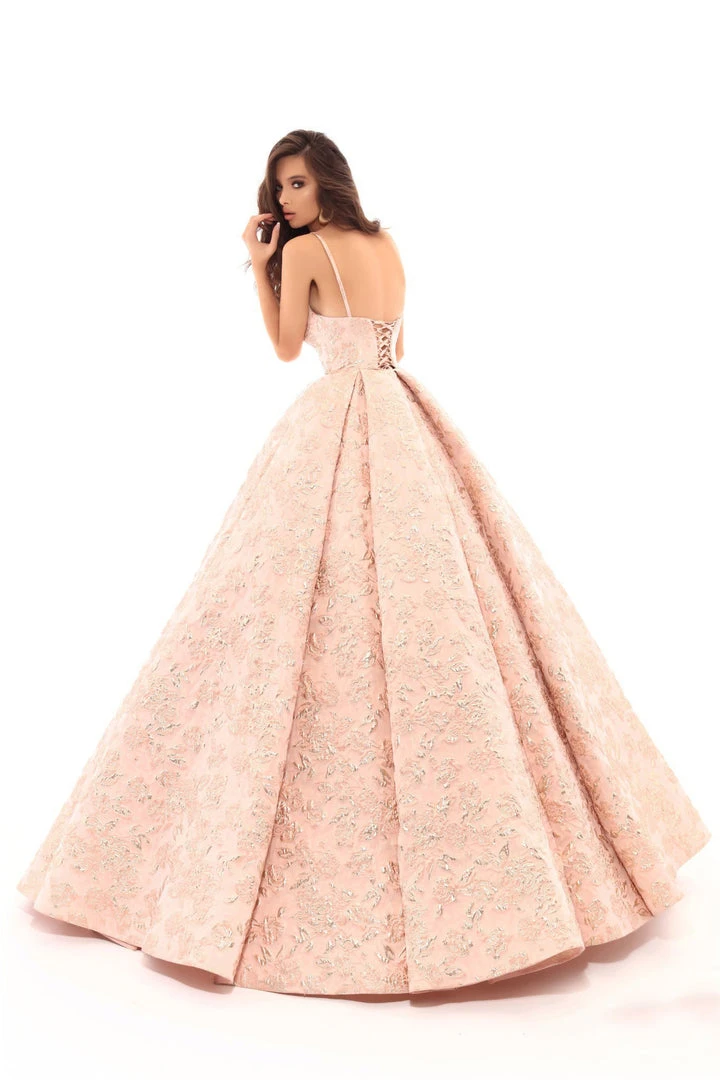 Formal Gowns Tarik Ediz - 50404 V-neck Jacquard Pleated Ballgown 8 Formal Gowns Tarik Ediz - 50404 V-neck Jacquard Pleated Ballgown