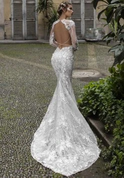 Tarik Ediz - 50409 Sheer Long Sleeve Jewel Neck Mermaid Dress Formal Gowns