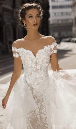 Formal Gowns Tarik Ediz - 50410 Floral Embroidered Fitted Dress With Overskirt