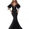 Formal Gowns Tarik Ediz - 50411 Puffed Sleeve Plunging Off Shoulder Lace Gown 1 Formal Gowns Tarik Ediz - 50411 Puffed Sleeve Plunging Off Shoulder Lace Gown