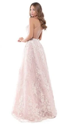 Formal Gowns Tarik Ediz - 50418 Floral Lace Deep V-neck A-line Dress