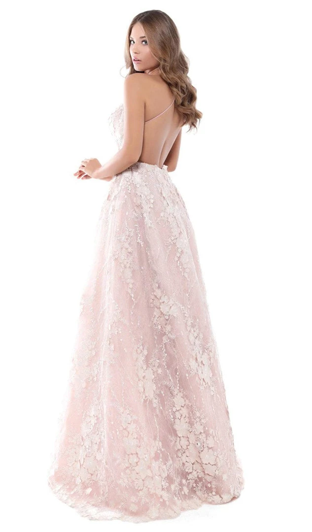 Formal Gowns Tarik Ediz - 50418 Floral Lace Deep V-neck A-line Dress 4 Formal Gowns Tarik Ediz - 50418 Floral Lace Deep V-neck A-line Dress