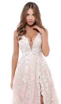 Formal Gowns Tarik Ediz - 50418 Floral Lace Deep V-neck A-line Dress 7 Formal Gowns Tarik Ediz - 50418 Floral Lace Deep V-neck A-line Dress