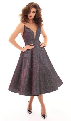 Tarik Ediz - 50425 Deep V-neck A-line Dress With Lace Up Back Cocktail Dresses