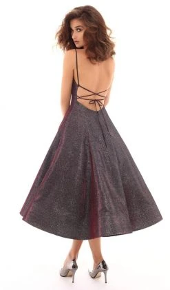 Tarik Ediz - 50425 Deep V-neck A-line Dress With Lace Up Back Cocktail Dresses