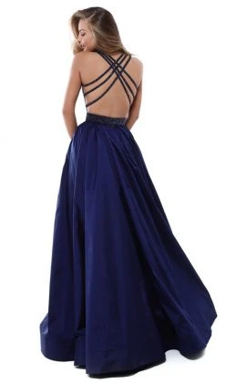 Formal Gowns Tarik Ediz - 50430 Embellished Deep V-neck Lace Dress With Overskirt