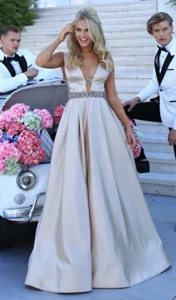 Formal Gowns Tarik Ediz - 50432 Embellished Deep V-neck Ballgown