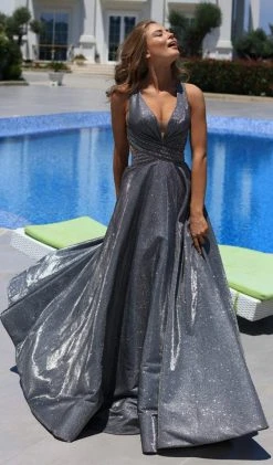 Tarik Ediz - 50436 Embellished Deep V-neck A-line Dress Formal Gowns 9 Tarik Ediz - 50436 Embellished Deep V-neck A-line Dress Formal Gowns