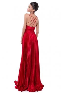 Tarik Ediz - 50449 Plunging V-Neck Pleated Gown With Slit