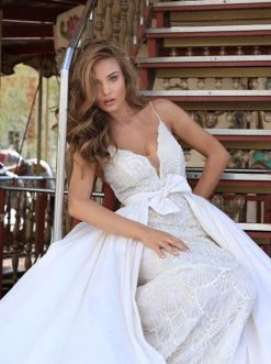 Tarik Ediz - 50452 Bedazzled Deep V-neck Dress With Overskirt