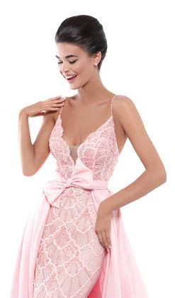 Tarik Ediz - 50452 Bedazzled Deep V-neck Dress With Overskirt