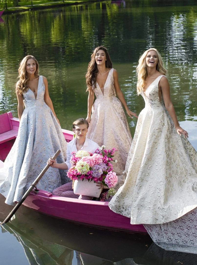 Formal Gowns Tarik Ediz - 50457 Embroidered Deep V-neck Ballgown 9 Formal Gowns Tarik Ediz - 50457 Embroidered Deep V-neck Ballgown