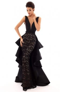 Tarik Ediz - 50463 Plunging V Neck Gown With Ruffled Overskirt