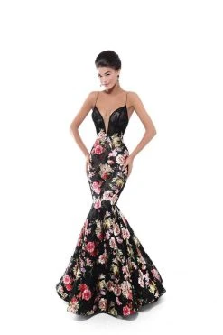 Tarik Ediz - 50467 Plunging V-Neck Floral Mermaid Gown Formal Gowns