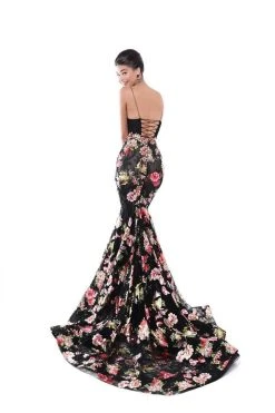 Tarik Ediz - 50467 Plunging V-Neck Floral Mermaid Gown Formal Gowns